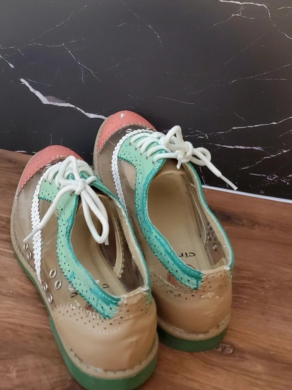 Red Circle Footwear Mint Green and Coral Wingtip Flats